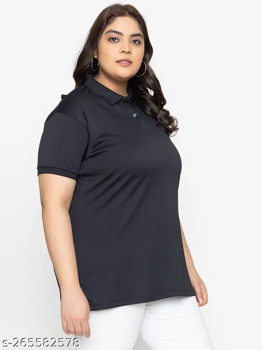 Solid black cotton blend women's t-shirt, short sleeves, XL-5XL sizes, comfortable for work, sports, travel