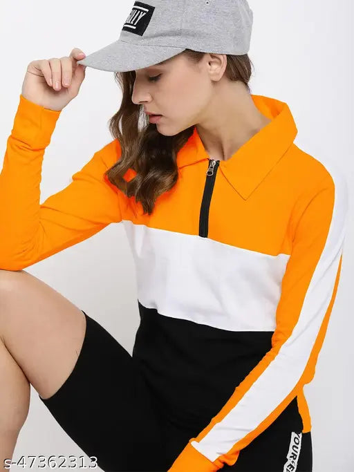 Multicolor cotton long-sleeved LEWEL T-shirt for women, colorblocked pattern