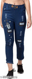 Retro denim women's jeans, solid pattern, size 10, length 34 inches, made in India