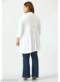 White rayon three-quarter sleeve top by SAAKAA, solid pattern, XL size (bust 41 in, length 26 in)