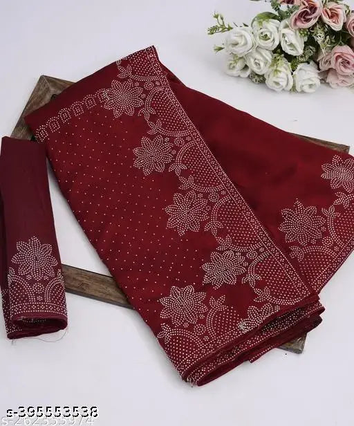 Diamond-work black Georgette saree for women, embellished with high-quality lace and separate satin silk blouse