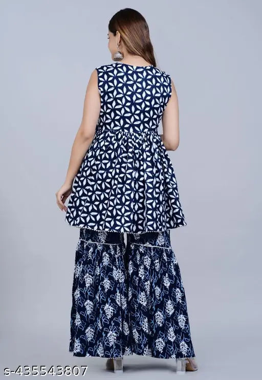 Viscose Rayon botanical print Sharara set, elegant Indian outfit for modern women