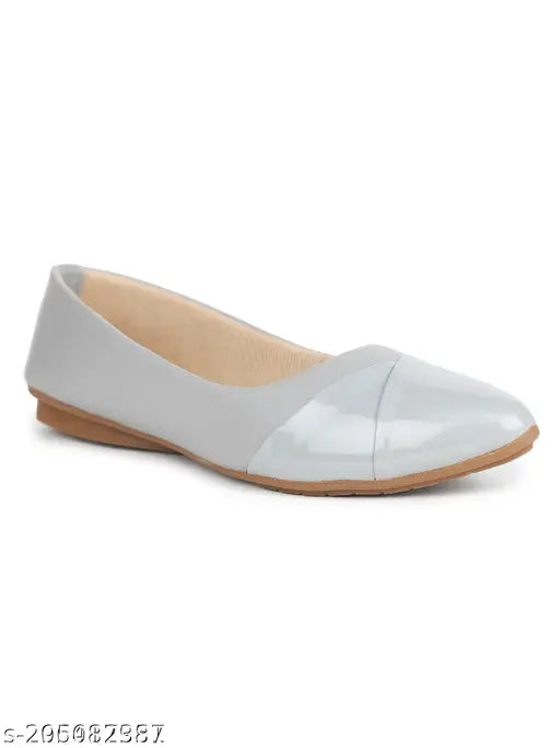Grey synthetic Moonwalk Ballerinas for Women's bellies, printed pattern, closed back - Indian footwear for beachwear