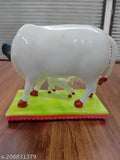 White marble Kamdhenu cow and calf statue, exquisite home decor and showpiece, 6 inches tall