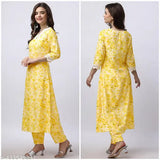 Viscose Rayon Women's Long Kurti Set with Embroidered White Cotton Lace, Elastic Palazzo Pants - Breathable and Comfortable Indian Fashion