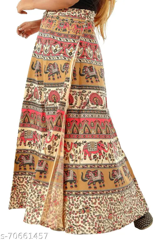 Cotton wrap skirts, printed net design, free size (36in waist, 39in length), Indian origin