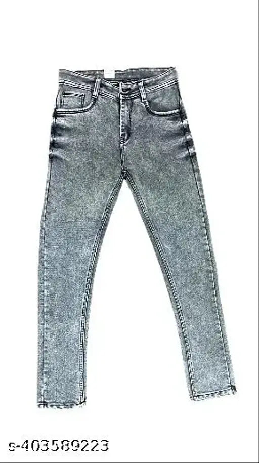 Grey denim men's jeans, affordable dyed/washed style with 28, 30, or 32 waist sizes