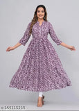 Sanganeri Print Women's Rayon Anarkali Kurti, XL (Bust 42in, Length 48in), traditional Indian outfit with three-quarter sleeves