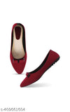 Red synthetic ballerinas for women's comfortable belly shoes on display, solid design for parties (IND- sizes available)
