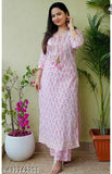 Rayon pink kurti pant with palazzos, three-quarter sleeves, printed net pattern. Single size available in S, M, L, XL, XXL, XXXL. Made in India