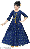Cotton blend checked net kids gown, three-quarter sleeves for 6-15 years, stylish and fun