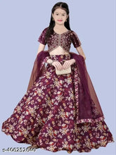 Embroidered Art Silk lehenga choli set with organza dupatta for girls aged 9-14, Indian ethnic wear