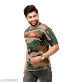 Army camouflage men's cotton blend t-shirt, short sleeves, printed net pattern, size M (38" chest, 26" length), Indian made, trendy fashion for casual wear