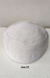 White cotton traditional Islamic Prayer Cap with self-design, suitable for men's large size 22 inches, features cross-line border and easy maintenance