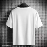 White polyester round neck T-shirt, men's Eye Blink design with short sleeves, formal/casual wear