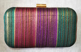 Multicolor striped net fabric clutch bag, free size (L7xW4in), Indian craftsmanship