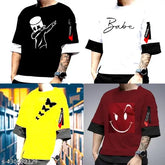 Stylish cotton blend round neck t-shirt for men, three-quarter sleeves, printed design. Regular fit sizes S-XXL, origin India