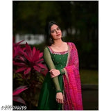 Embroidered Georgette Mahi Green long-sleeve dress, Indian traditional ethnic wear for women (S-XXL)