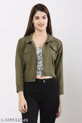 Solid denim women's jacket, long sleeves, size N, Indian-made fashion jacket