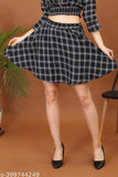 Checked crepe flared western short skirt for women daily wear, size S-XL, made in India