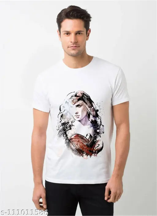 Women's Marvel & Avengers polyester short sleeves Wonder Woman T-shirt, printed net design, sizes M-XXL