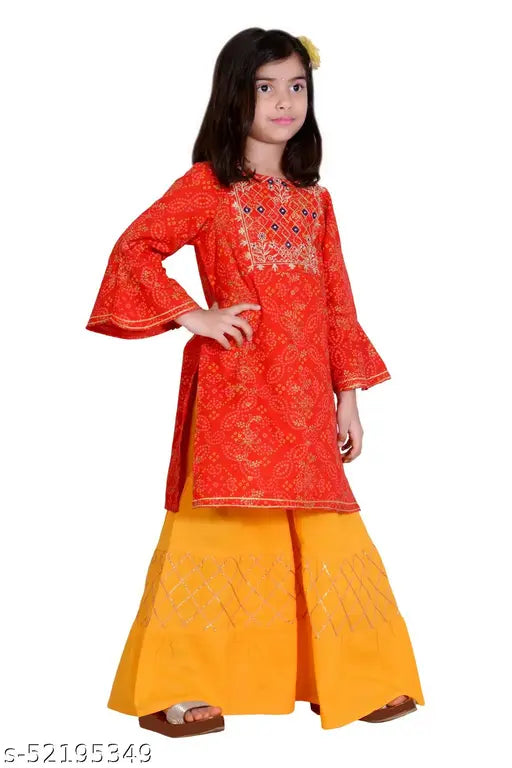 Rayon printed net three-quarter sleeve kurti for kids, 3-4 years old, India origin