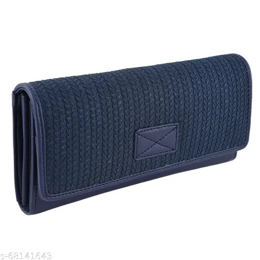 Blue faux leather clutch purse wallet, five compartments for essentials, free size (9in x 22in), FLEXBAGS collection presents high-quality women's accessory