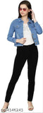 Light blue denim women's jacket, long sleeves, solid pattern, RAF look