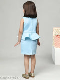 Sky Blue polyester bodycon mini dress for kids, sleeveless and solid pattern inspired by toy balloons