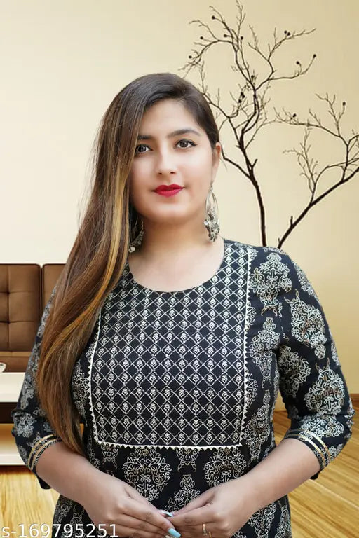 Multicolor printed cotton kurta and palazzo set for party, wedding, office, casual wear. Round neckline, 3/4 sleeve, ankle length, suitable for M-6XL