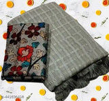 Grey chiffon saree with checked pattern and separate Banarasi silk blouse, new trending Indian fashion accessory