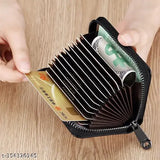 Solid leather men's and women's credit/debit zipper card holder wallet, 5 compartments, imported from India, free size (11cm x 8cm)
