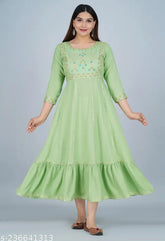 Embroidered rayon anarkali kurta for women in three-quarter sleeves, India-origin traditional attire