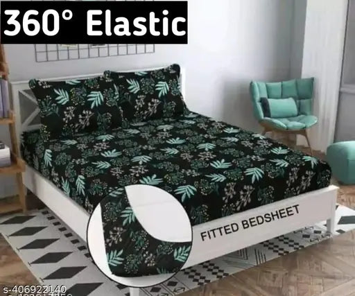 Glace Cotton Botanical Double Elastic Bedsheet, premium fitted with 2 pillow covers for summer