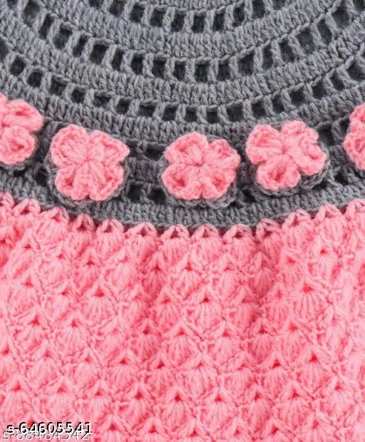 Woolen embroidered net frock for toddlers, sleeveless and vibrant, India origin