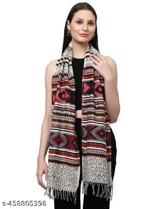 Elegant men's wool muffler, embroidered jacquard pattern in free size, length 2m, handcrafted Indian accessory