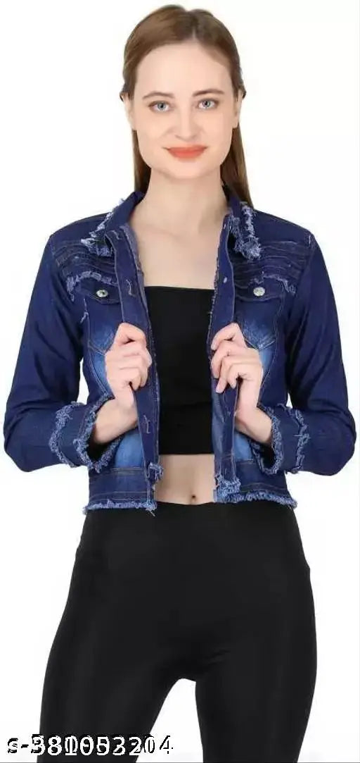 Dark blue women's denim jacket, premium quality, long sleeves, true-to-size fits