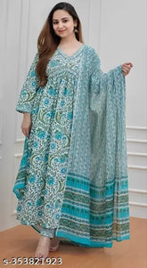 Rayon slub printed Aliya cut women's kurti pant with duppatta, Indian design on display" (123 characters)