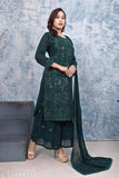 Georgette embroidered kurti set with sharara and dupatta, three-quarter sleeves, Indian women's fashion
