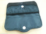 Black beaded fabric clutch, embroidered net pattern, free size, Indian-made handbag