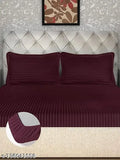 Glace Cotton, striped king-size satin double bedsheet with elastic & 2 pillow covers - summer-ready fitted bedding, country of origin: India