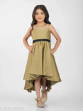 Golden silk blend sleeveless hi-low party dress for girls aged 2-6 years, India origin
