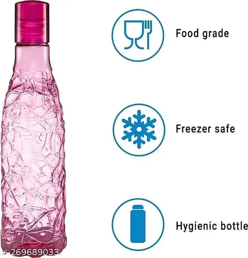 Icelandic 3-pack unbreakable plastic 1 liter mosaic FridgeWater bottles, crystal clear, wide mouth, ergonomically designed, freezer & dishwasher safe, ideal for gym, yoga, kitchen, office, school, home, and travel