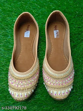 Synthetic Indian Punjabi bellies and ballerinas, embellished rubber slip-ons for women in sizes IND-4 to IND-9