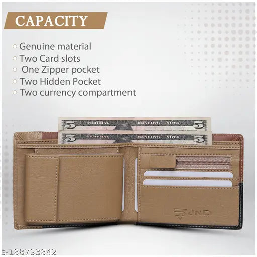 Stylish faux leather wallet, colorblock design, durable with 2 compartments, India-made accessory for men