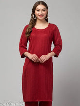Maroon woolen embroidered kurti for women/girls, three-quarter sleeves, lace detailing on round neck, premium quality woolen winter wear from Millions Choice Store