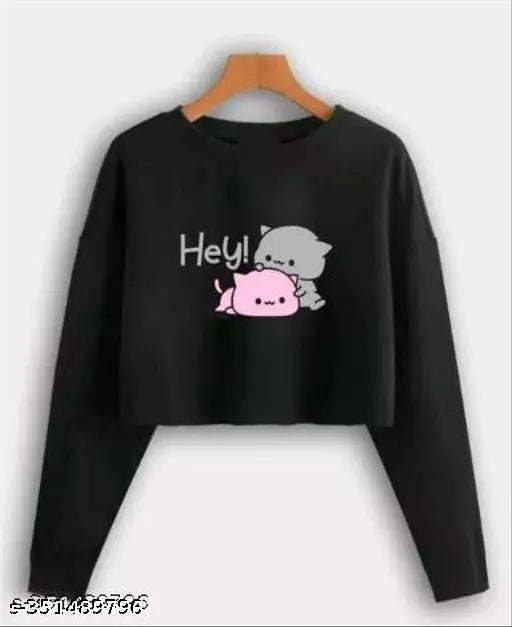 Black cotton blend crop top combo pack (2 pieces), printed with bold, beautiful patterns, ideal for summer vacations