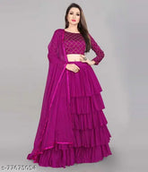 Fancy net lengha choli set: satin top, net bottom & dupatta, free size, Indian traditional attire