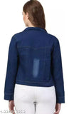 Denim women's XXL jacket, classy and feminine. Solid pattern, long sleeves, from A K Garments. Made in India." (125 characters)
