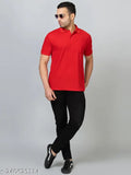 Red cotton blend men's polo t-shirt, advanced technology for breathability and odor resistance, ideal for sports. Regular fit, short sleeves with reflective logos. Made in India